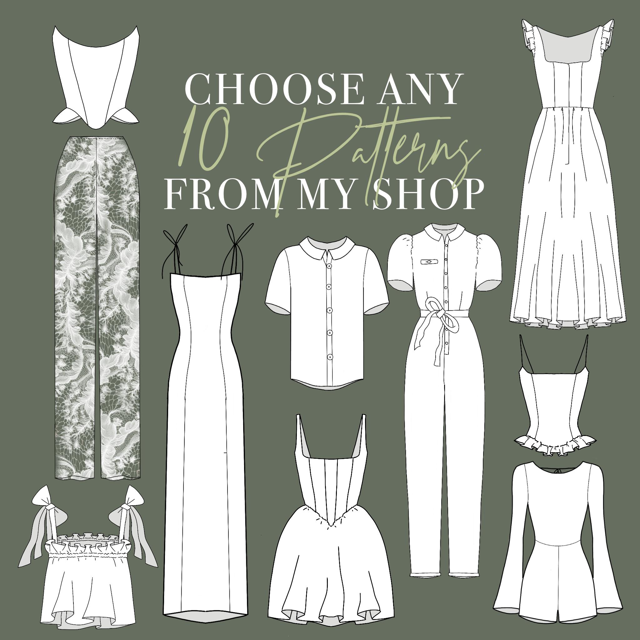 PATTERN BUNDLE Choose Any 10 Sewing Patterns Custom Pdf Pattern Pack Pick Your Own Bundle DIY Sewing Pdf Download Sewing Pattern
