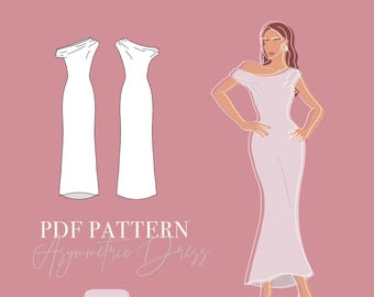 KLEID SCHNITTMUSTER Pdf- Asymmetrisches Off-Shoulder Kleid Digitales Schnittmuster + Top Option | A0, A4 & Letter | Größen 32-48