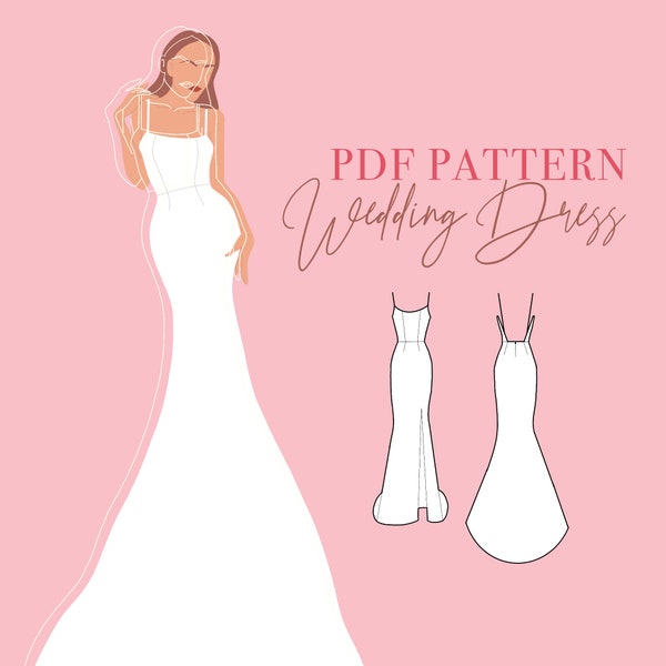 Backless Wedding Dress Sewing Pattern PDF | 30cm Train | Corset Option | Sizes XXS-XXL | Printable A4 & Letter | Photo Instructions