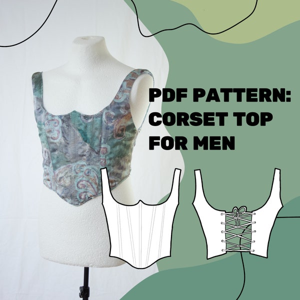 MEN'S CORSET Pattern // Pdf Sewing Pattern Corset Top for Male // Eu Size 44-58/ Us size xxs-xl