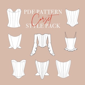 SEWING PATTERN BUNDLE - Corset Pattern Style Pack | Pdf Pattern Bundle with 8 Corset Sewing Patterns | Sizing 32-48 - A0, A4 and Letter