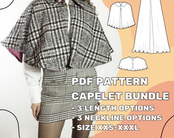 CAPELET SEWING PATTERN - Size xxs-xxxl - Reversible Cloak Pattern Pdf instant download - cosplay hooded cape