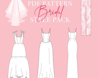 SEWING PATTERN BUNDLE - Bridal Style Pack | Pdf Pattern Pack with 5 Versatile Bridal Designs - Sizing 32-48 - Formats A0, A4 and Letter