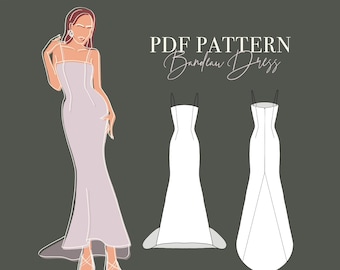 SCHNITTMUSTER |  Fit & Flare Clean Brautkleid Schnittmuster | mit Schleppe | Größen xxs-xxl | Printable A4, A0 und Letter | Bandeau Kleid