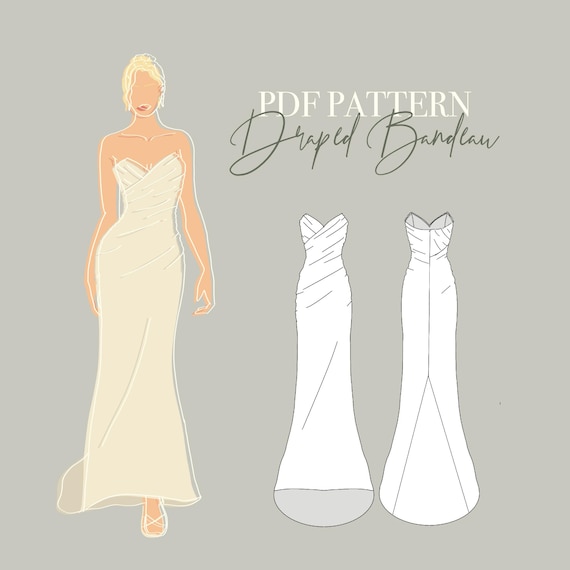 Draped Bandeau Wedding Dress Sewing Pattern PDF | with Corset Boning Sizes XXS-XXL | Printable A4, A0 & Letter | Basis for Alterations