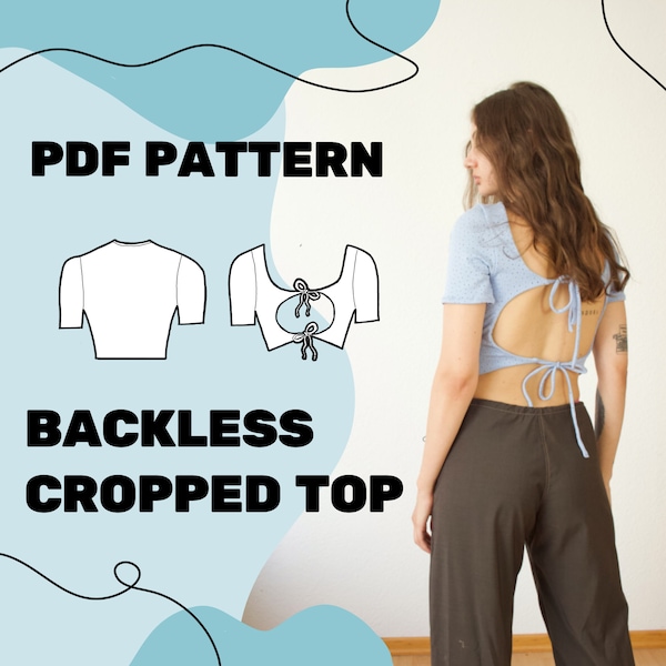 CROP TOP PATTERN - Backless Crop Top digital Sewing Pattern Pdf instant download - Eu size 32-46/ Us Size xxs-xl