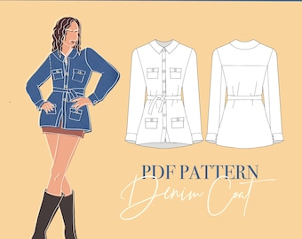 SEWING PATTERN Denim Coat for Women - Denim Jacket Digital Sewing Pattern - A4, Letter & A0 - Size xxs-xxl