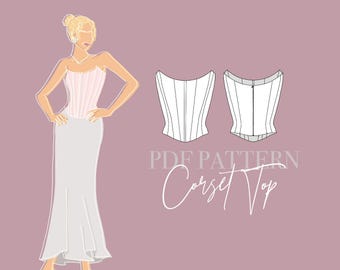 CORSET SEWING PATTERN - Hourglass Shaped Corset Top Pattern | Sizes Eu 32-48 us 0-16, uk 4-20 | A4, Letter & A0 | Zipper or Lace Up Closure