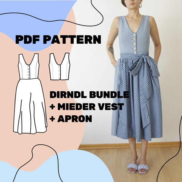 DIRNDL + APRON PATTERN - V-Neck Bodice with Buttons Eu Size 32-44 / Us Size xxs-Xl / Apron Sewing Pattern for Oktoberfest