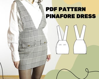 PINAFORE DRESS PATTERN - Easy romper dress digital sewing pattern pdf - Size xxs-xxl