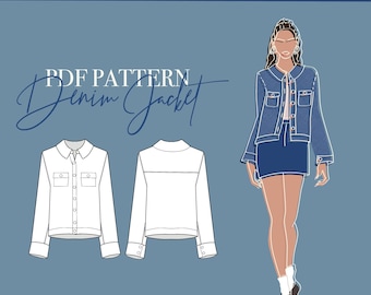 SEWING PATTERN Denim Jacket for Women -  Digital & Printable - A4, Letter, A0 - Size xxs-xxl
