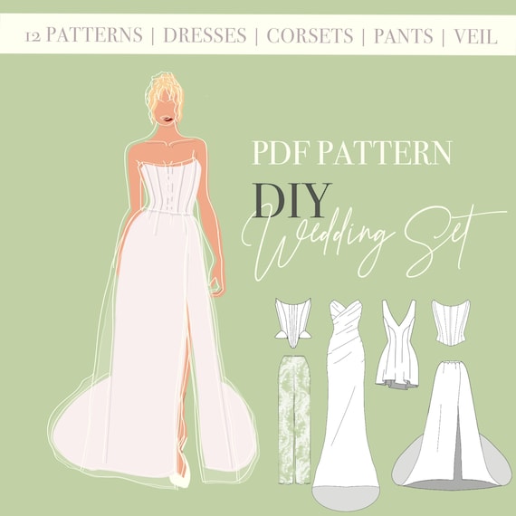 DIY WEDDING DRESS Bundle - Sewing Pattern Bundle - Pdf Pattern Pack Sew Your Own Wedding Dress | A0, A4 and Letter | 12 Patterns