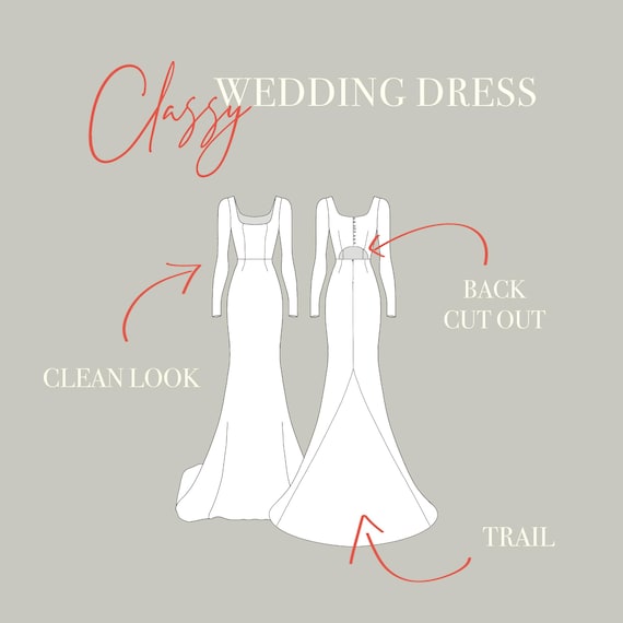 PDF Wedding Dress Sewing Pattern  Fit & Flare Gown With Low Back Cut Out |  Long Sleeves | EU 3248 (US 016, Uk 420) | Digital Download - Etsy