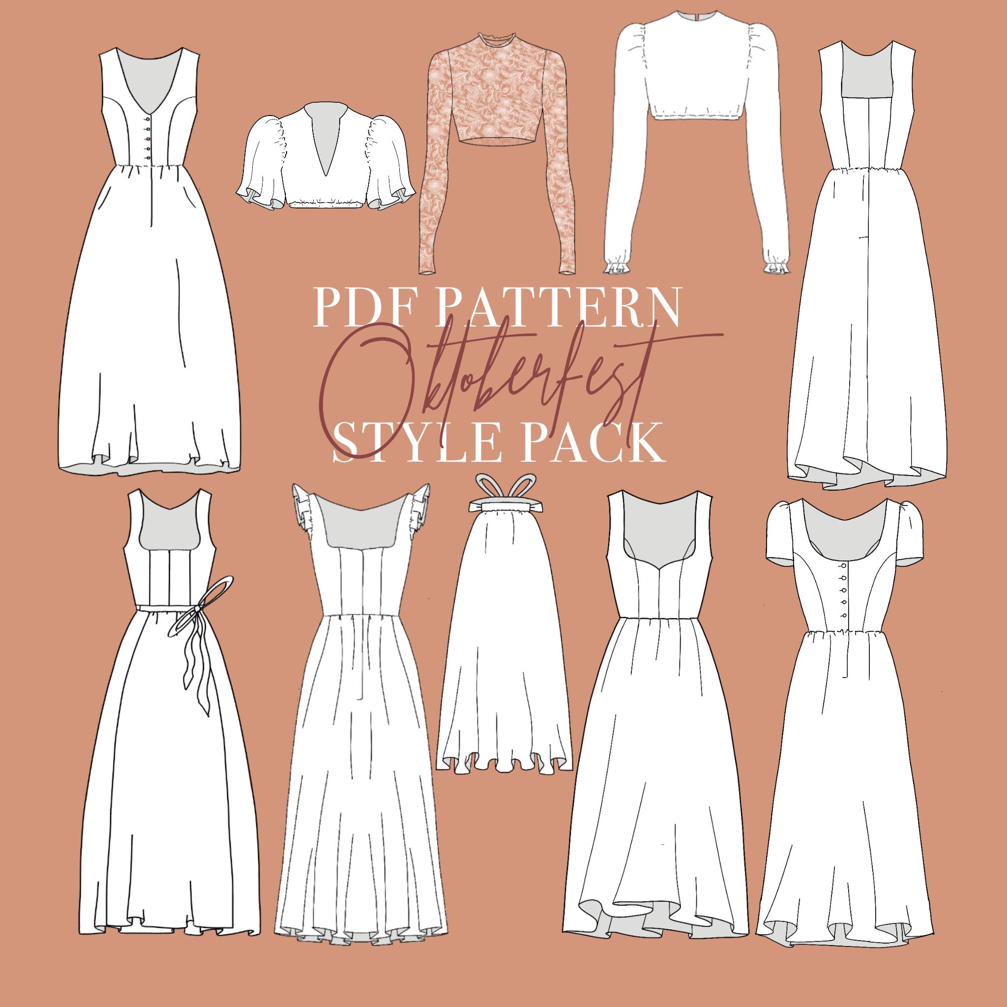 SEWING PATTERN BUNDLE - Dirndl Style Pack | Pdf Pattern Pack with 5 Dirndl  - 3 Blouse & 1 Apron PatternSizing 32-48 - A0, A4 and Letter