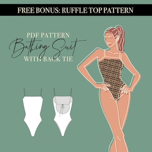 Women's Bathing Suit Sewing Pattern PDF, High Leg & Brazilian Back Cut, Backless with Knots, Sizes 32-48 EU, A4/Letter/A0, Digital Download