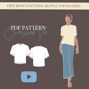 Oversized T-Shirt Sewing Pattern PDF | Women's Relaxed Tee Pattern XXS–XL | Beginner Friendly Shirt | A4, Letter & A0 | Digital Download