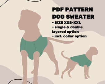 DOG CLOTHES PATTERN - Dog Sweater Sewing Pattern Pdf instant download- Size xxs-xxl
