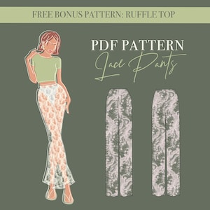 PATRÓN DE COSTURA Pantalón de encaje acampanado - PDF digital, tallas 32-48, A4 y Carta, A0. Compatible con proyector. Descarga instantánea.