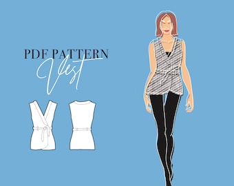 Women's Coat Vest Sewing Pattern PDF | Waist Belt Included | Sizes XXS-XXL | Printable A4 & Letter