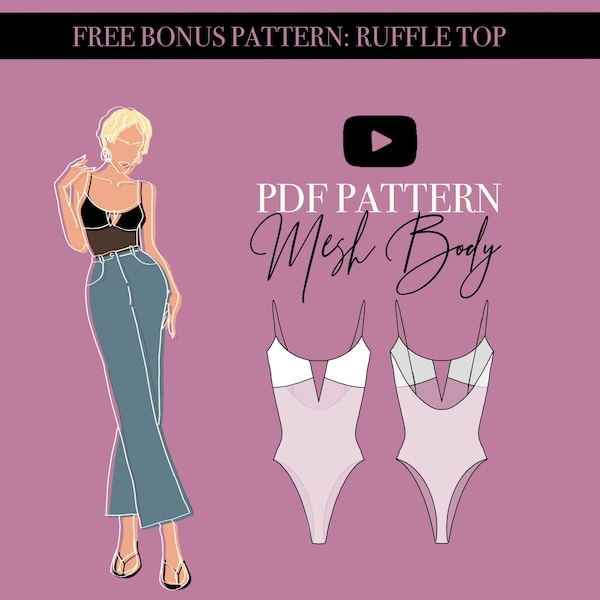 Mesh Body Sewing Pattern | Cut-Out Cups, Brazilian String (A4, Letter & A0)