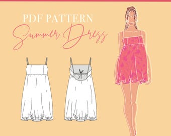 PDF Sewing Pattern – Backless Ruffle Dress | Summer Dress Sewing Pattern | Eu 32-48, UK 4-20, US 0-16 | A4, Letter & A0