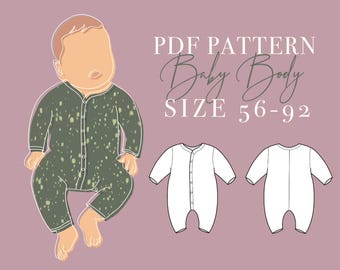 PATRÓN DE COSTURA Body para recién nacido/niño pequeño - Patrón PDF de mameluco para bebé / Tallas 56-92 / Descarga digital / A4, Carta y A0