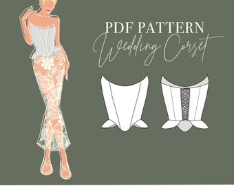 Cartamodello PDF per corsetto da sposa / Taglie EU 32-48 US 0-16, UK 4-20 / Formato A4, Letter e A0 / Chiusura con cerniera, ganci e lacci