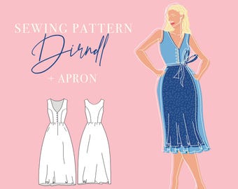 Dirndl Sewing Pattern – V-Neck Bodice, Button Detail, Apron Included (Digital PDF)