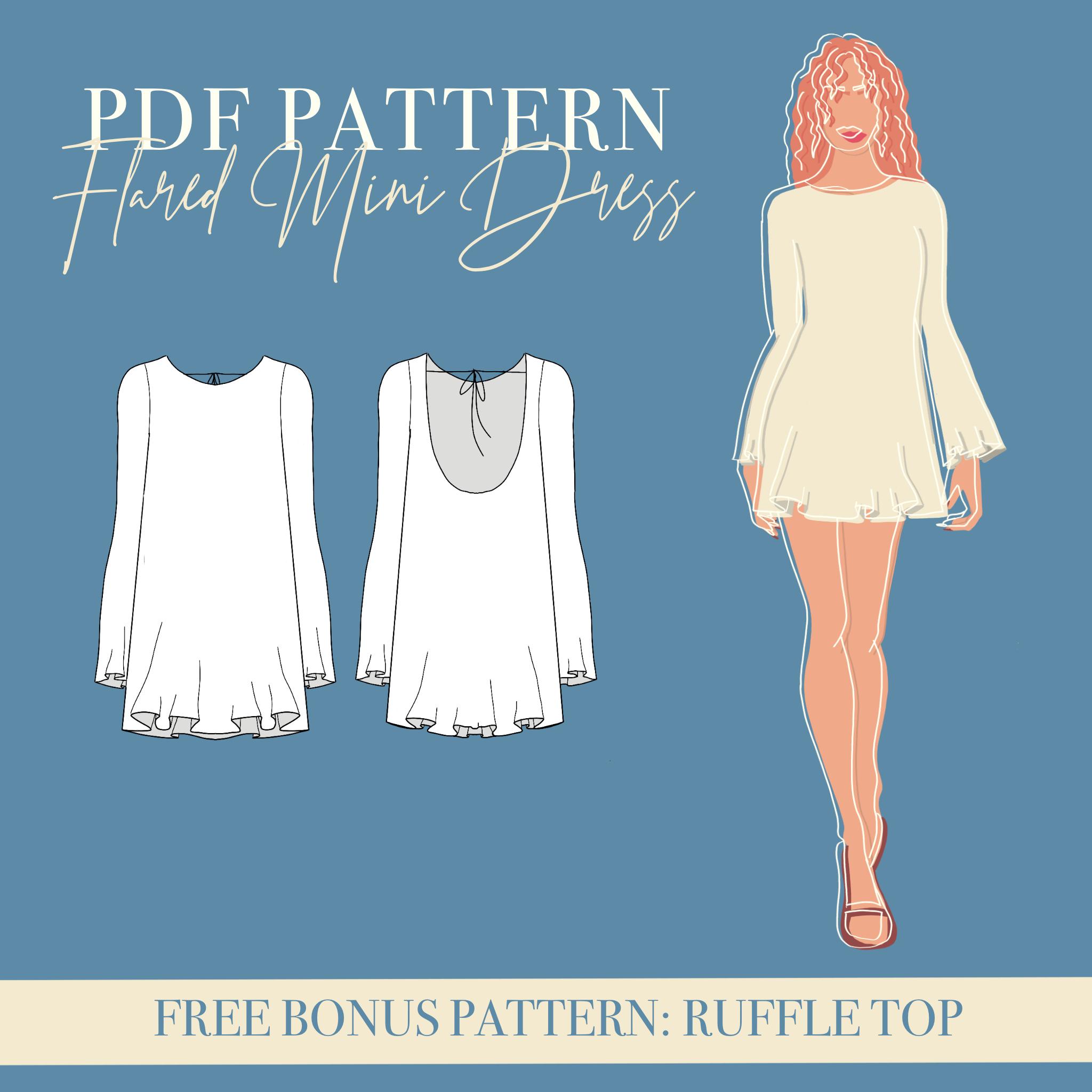 Pattern Bell Sleeve Mini Dress 60s UK