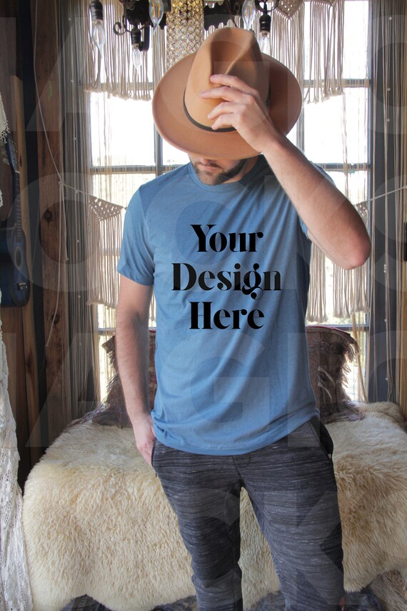 Model Mockup Men Bella Canvas Mockup Heather Deep Teal Etsy