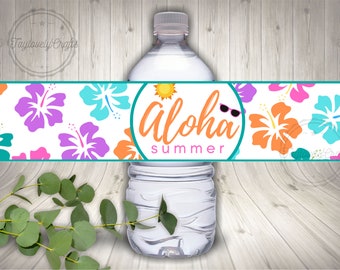 Luau Party Water Bottle Labels, Luau Theme Birthday Party Decorations, Summer Decorations, Instant Digital Download.