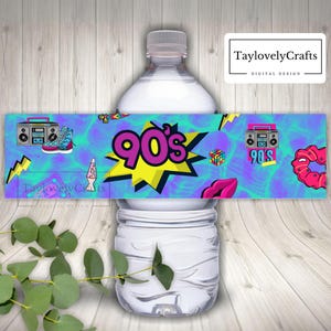 90&#39;s Theme Party, 90&#39;s Water Bottle Labels, 90&#39;s Theme Party Decorations, Instant Digital Download.