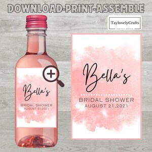 Brautparty Mini Weinflaschenetiketten, Brautparty Geschenk, Brautparty Dekorationen, rosa, printable.