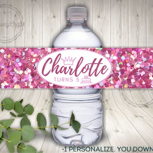 Pink Birthday Party Theme Water Bottle Labels, Pink Girl Birthday Decor, Customizable, Party Printable.