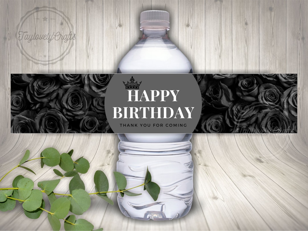 Black Unisex Water Bottle Labels Black Birthday Theme Party - Etsy