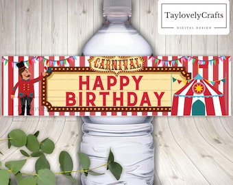 Carnival Birthday Water Bottle Labels, Party Decorations (Digital Download)
