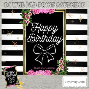 Stripes and Pink Chip Bag Label, Kate Spade Theme Party Decorations, Instant Digital Download.