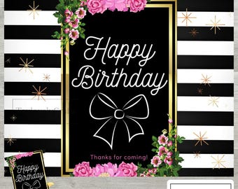 Stripes and Pink Chip Bag Label, Kate Spade Theme Party Decorations, Instant Digital Download.