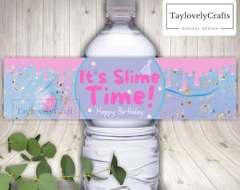Slime Birthday Party Water Bottle Labels, Digital Download (PDF)
