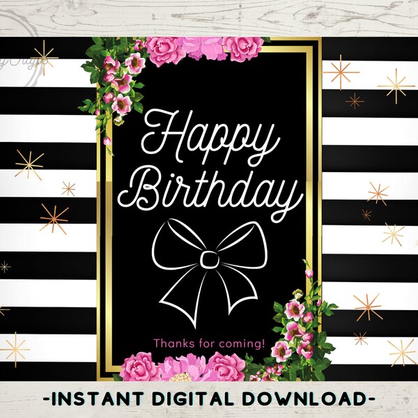 Stripes and Pink Chip Bag Label, Kate Spade Theme Party Decorations, Instant Digital Download.