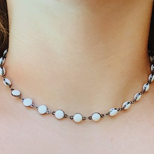 White coin beaded chain choker necklace