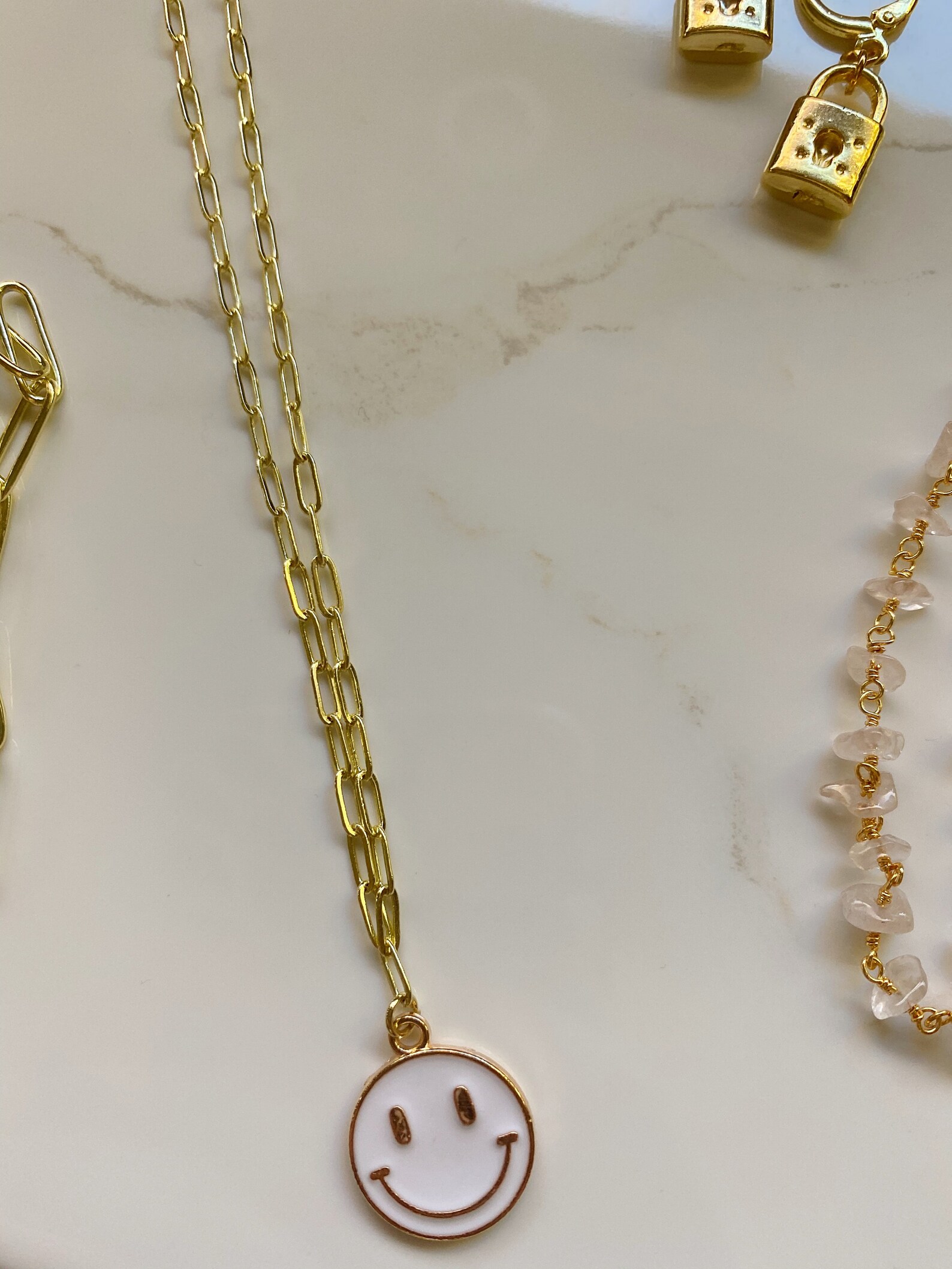 White smiley face paperclip chain necklace Etsy