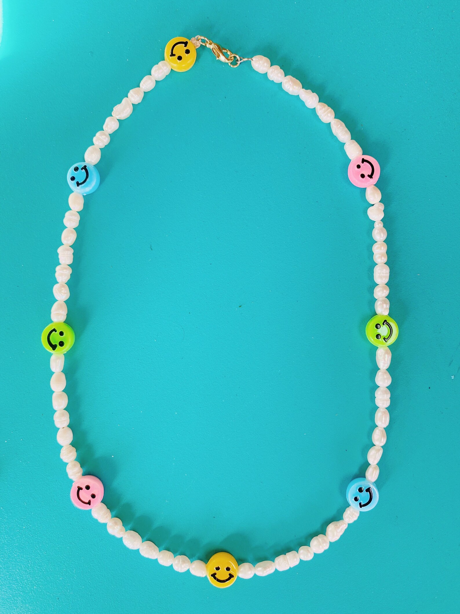 Beaded pearl and colorful smiley face necklace | Etsy