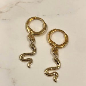 Gold snake huggie hoop earrings