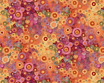 One Metre - Calico Cat Painted Circles Geo - Orange - Cotton Fabric