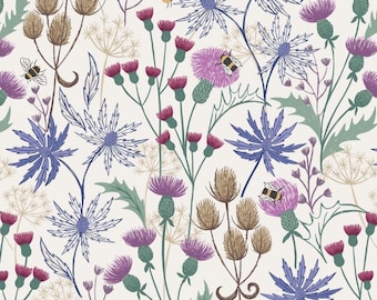 One Metre - Celtic Summer Floral - Cream Background - Cotton Fabric