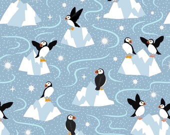 One Metre - Puffins - Cotton Fabric