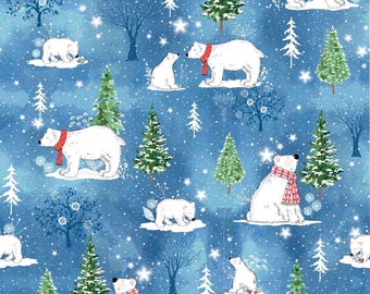 One Metre - A Roar A Frost - Frosty Bears - Cotton Fabric