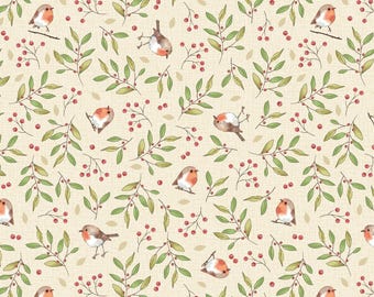 One Metre - Yuletide Burrow - Robin and Twig - Cotton Fabric