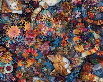 One Metre - Calico Cat Floral - Cotton Fabric